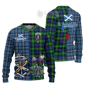 Meldrum Tartan Knitted Sweater Happy St. Andrew's Day Half Tartan Style Unisex - Tartan Vibes Clothing