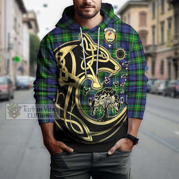 Meldrum Tartan Hoodie with Family Crest Celtic Wolf Style Zip Hoodie - Tartan Vibes Clothing