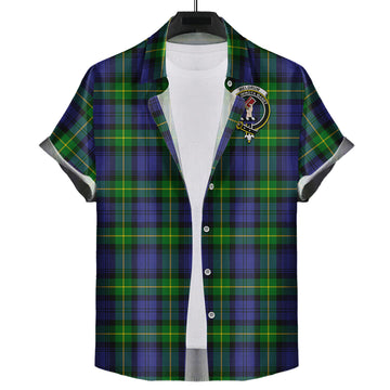Meldrum Tartan Short Sleeve Button Down Shirt with Family Crest