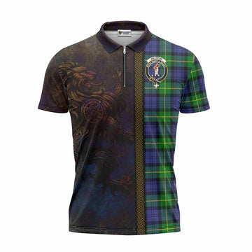 Meldrum Tartan Family Crest Zipper Polo Shirt Alba Gu Brath Be Brave Lion Ancient Style Unisex - Tartan Vibes Clothing