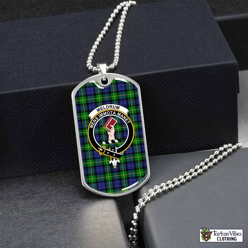 Meldrum Tartan Dog Tag Necklace with Family Crest Silver No - Tartan Vibes Clothing