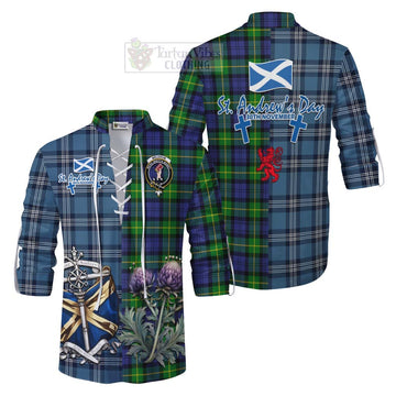 Meldrum Tartan Ghillie Kilt Shirt Happy St. Andrew's Day Half Tartan Style Men - Tartan Vibes Clothing