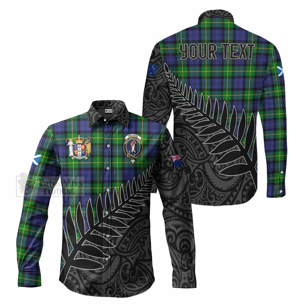 Meldrum Crest Tartan Long Sleeve Button Shirt with New Zealand Silver Fern Half Style Men's Shirt S - Tartan Vibes Clothing