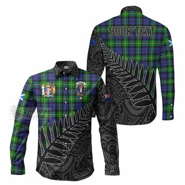 Tartan Vibes Clothing Meldrum Crest Tartan Long Sleeve Button Shirt with New Zealand Silver Fern Half Style