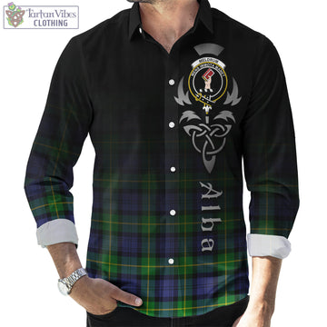 Meldrum Tartan Long Sleeve Button Up Featuring Alba Gu Brath Family Crest Celtic Inspired Men's Shirt - Tartan Vibes Clothing