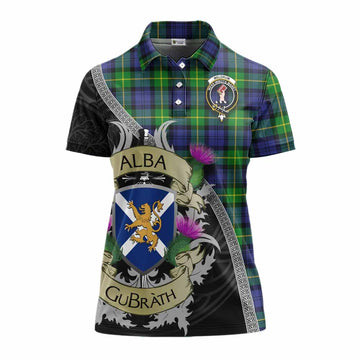 Meldrum Tartan Family Crest Women's Polo Shirt Lion Rampant Royal Thistle Shield Celtic Inspired Women - Tartan Vibes Clothing