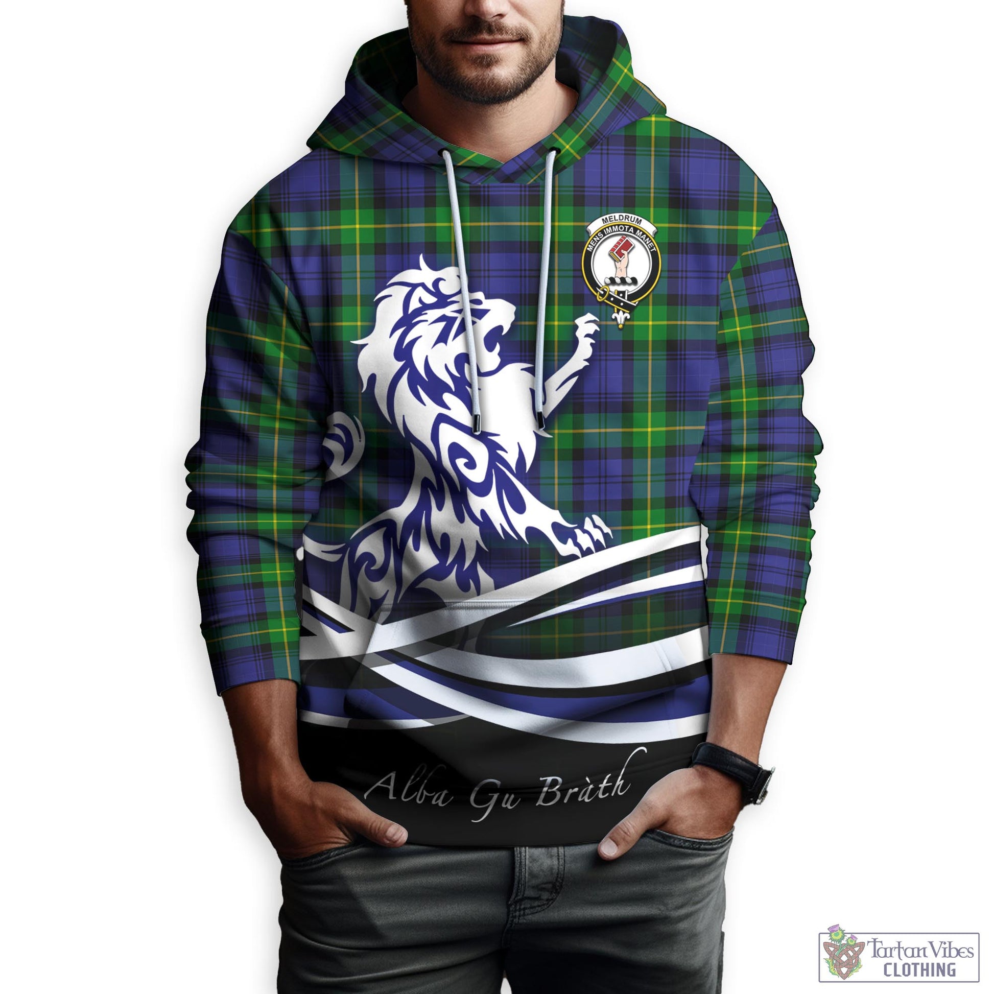 Meldrum Tartan Hoodie with Alba Gu Brath Regal Lion Emblem Zip Hoodie - Tartan Vibes Clothing