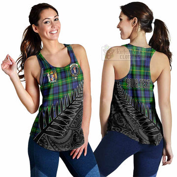 Meldrum Crest Tartan Women's Racerback Tanks with New Zealand Silver Fern Half Style 4XL - Tartan Vibes Clothing