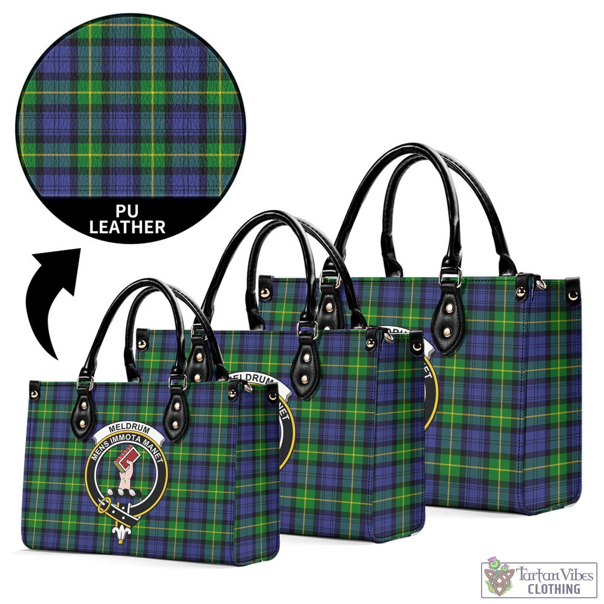 Meldrum Tartan Luxury Leather Handbags with Family Crest L - Tartan Vibes Clothing