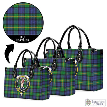 Meldrum Tartan Luxury Leather Handbags with Family Crest L - Tartan Vibes Clothing