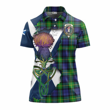 Meldrum Tartan Family Crest Women's Polo Shirt Scottish Thistle Celtic Inspired Women - Tartan Vibes Clothing