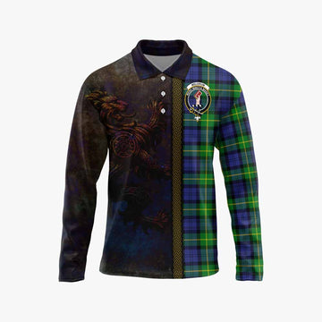 Meldrum Tartan Family Crest Long Sleeve Polo Shirt Alba Gu Brath Be Brave Lion Ancient Style Unisex - Tartan Vibes Clothing