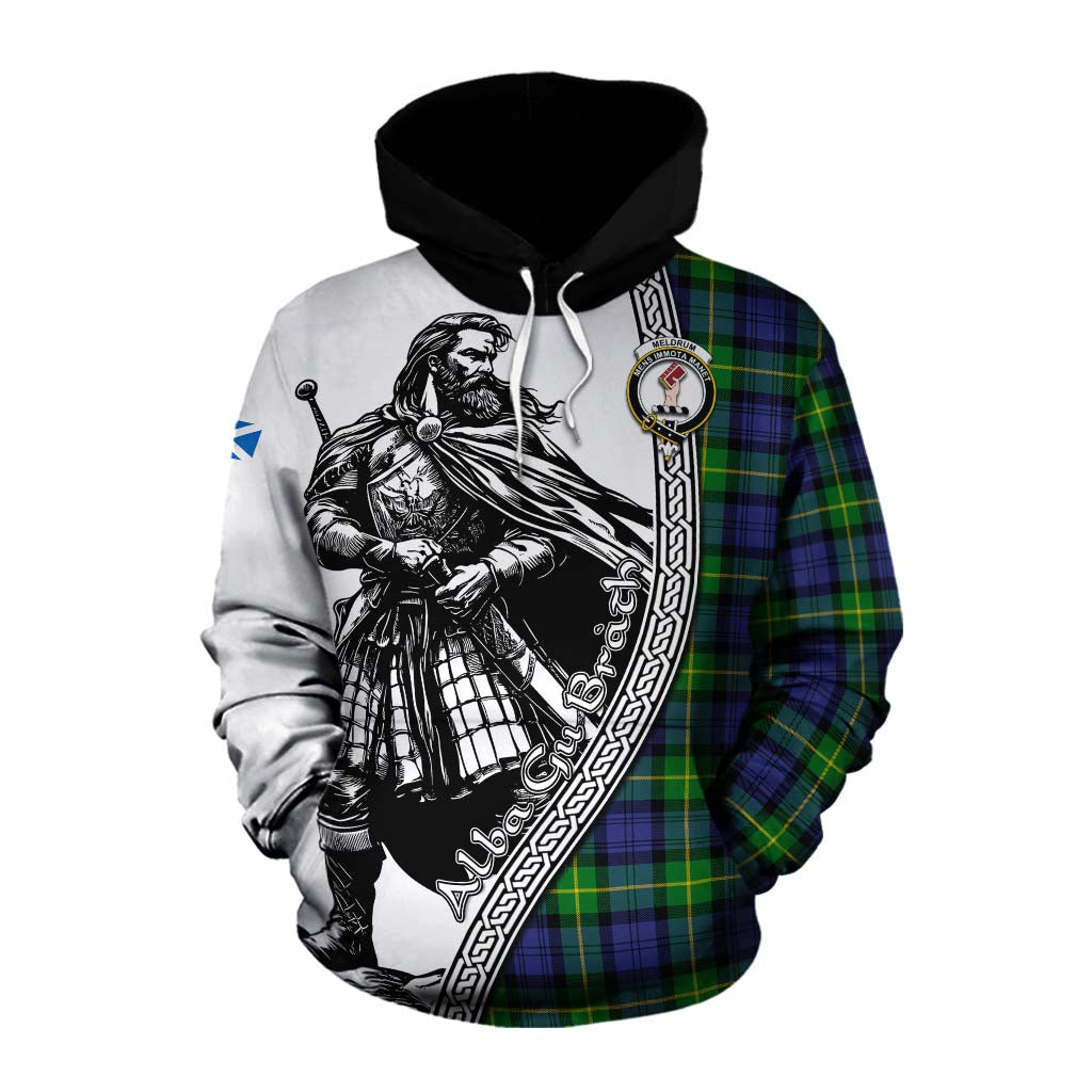 Meldrum Tartan Clan Crest Cotton Hoodie with Highlander Warrior Celtic Style Pullover Hoodie XS - Tartan Vibes Clothing