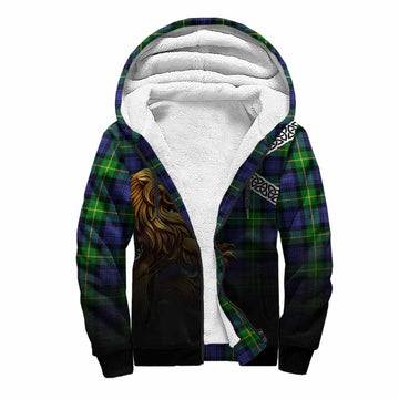 Tartan Vibes Clothing Meldrum Crest Tartan Sherpa Hoodie with Golden Lion Emblem Celtic Style