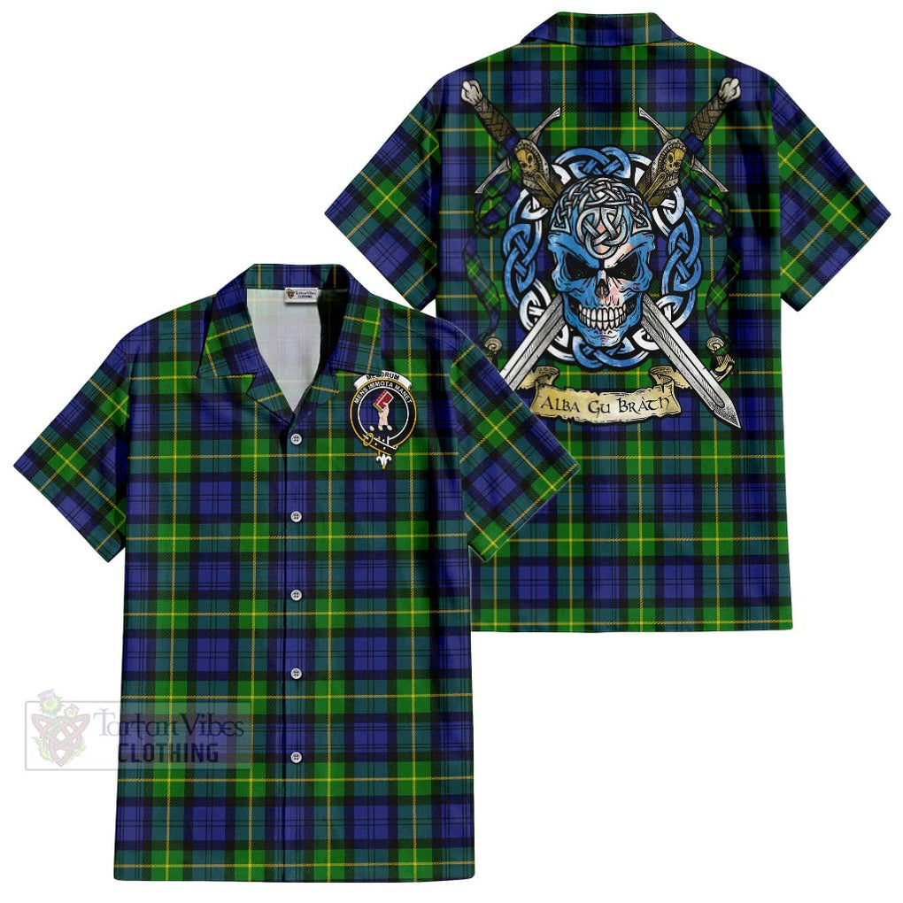 Meldrum Tartan Hawaiian Shirt with Family Crest Celtic Skull Style Kid - Tartan Vibes Clothing