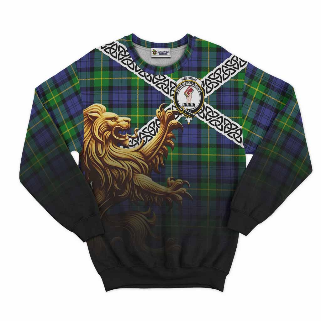 Meldrum Crest Tartan Sweatshirt with Golden Lion Emblem Celtic Style Unisex - Tartan Vibes Clothing