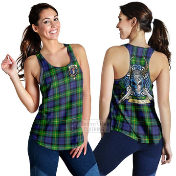 Meldrum Tartan Women's Racerback Tanks with Family Crest Celtic Skull Style 4XL - Tartan Vibes Clothing