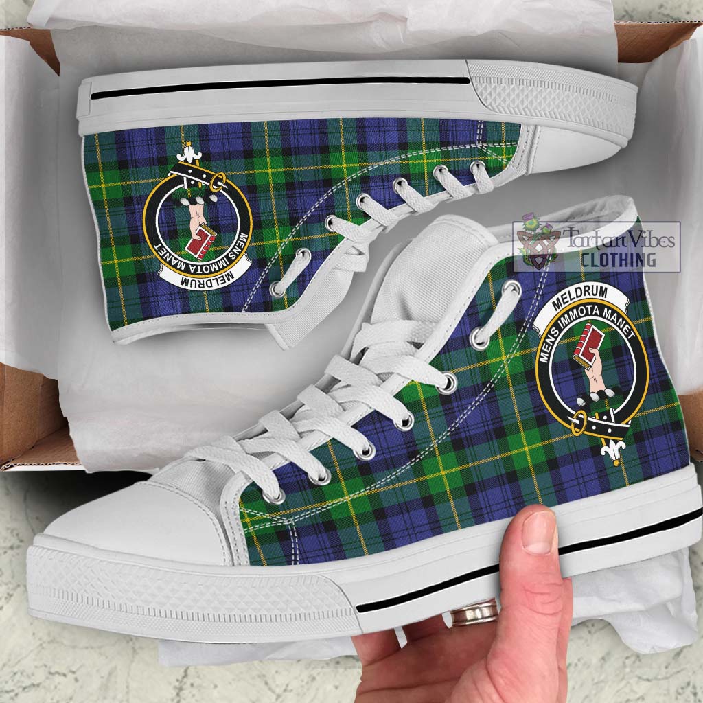 Meldrum Tartan High Top Shoes with Family Crest Kid High Top - White Sole - Tartan Vibes Clothing
