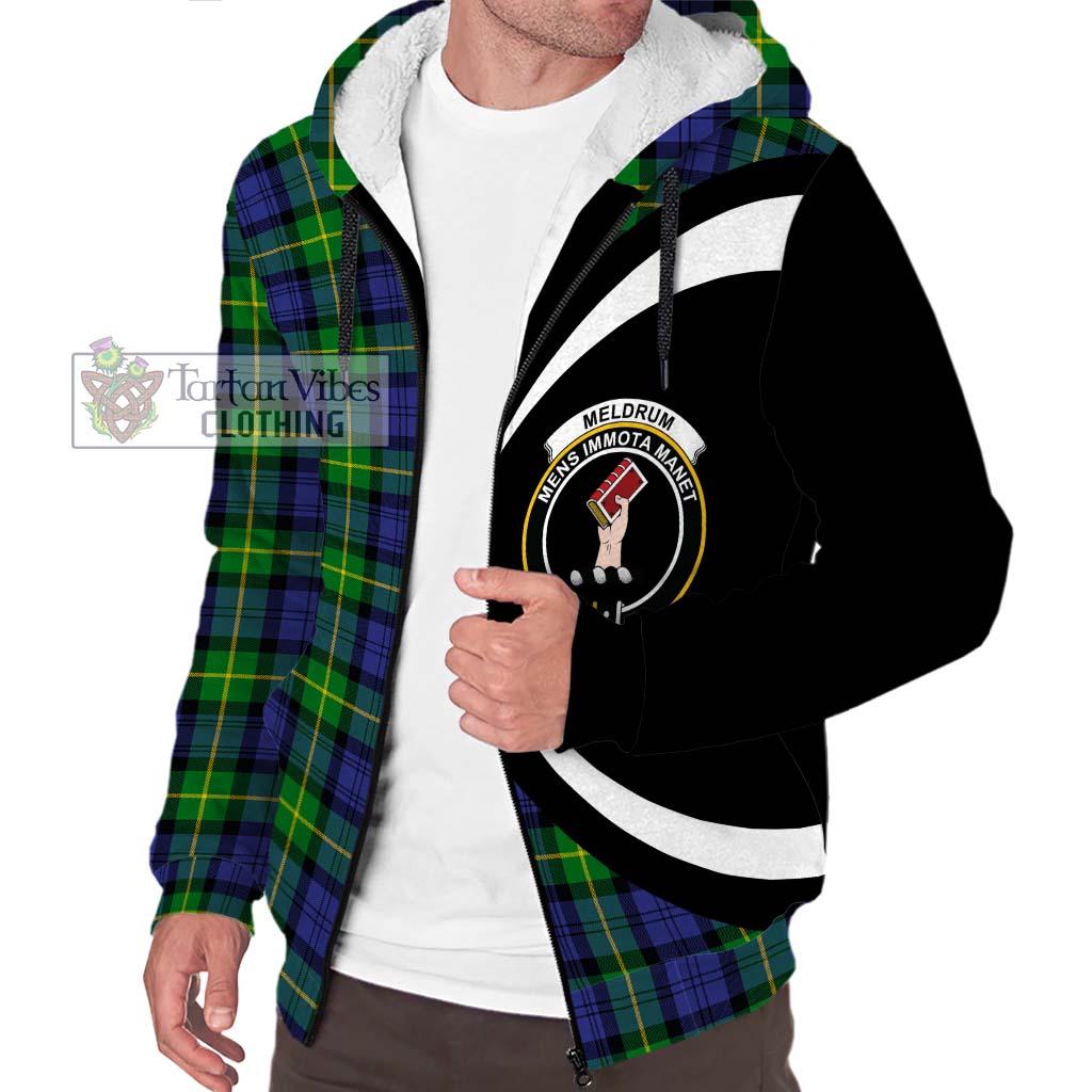 Meldrum Tartan Sherpa Hoodie with Family Crest Circle Style Unisex S - Tartan Vibes Clothing