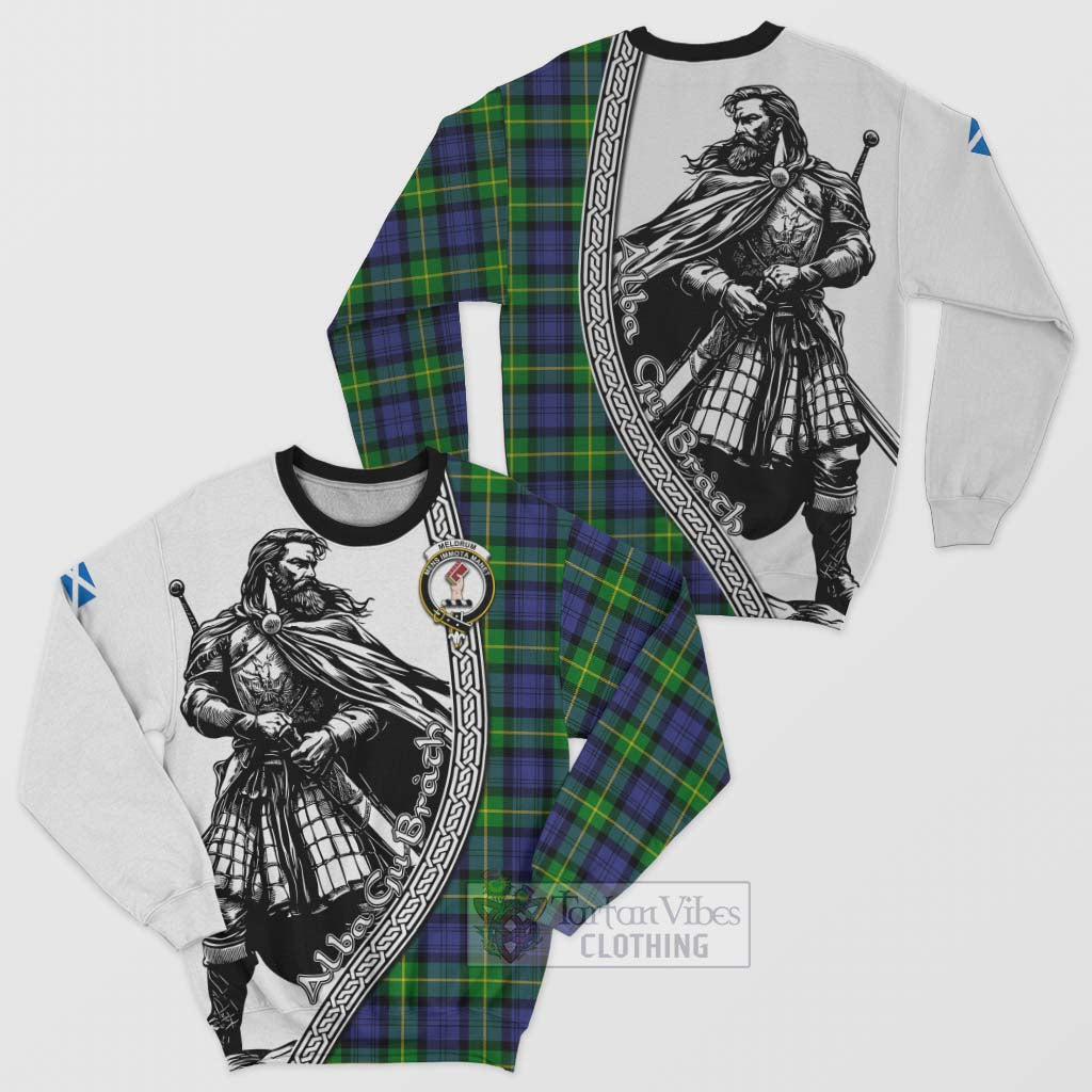 Meldrum Tartan Clan Crest Sweatshirt with Highlander Warrior Celtic Style Unisex - Tartan Vibes Clothing