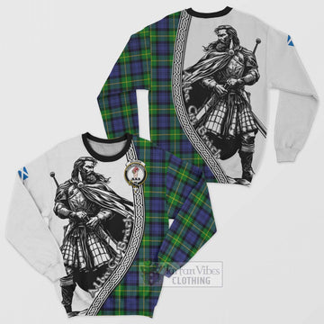 Meldrum Tartan Clan Crest Sweatshirt with Highlander Warrior Celtic Style Unisex - Tartan Vibes Clothing