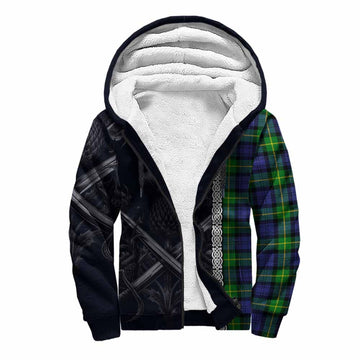 Meldrum Tartan Sherpa Hoodie with Family Crest Cross Sword Thistle Celtic Vibes Unisex S - Tartan Vibes Clothing