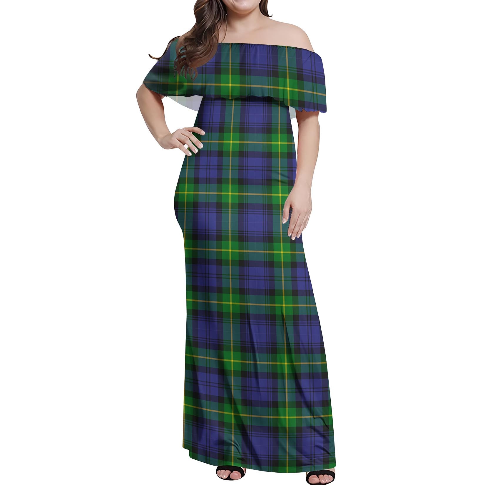 Meldrum Tartan Off Shoulder Long Dress Women's Dress - Tartan Vibes Clothing