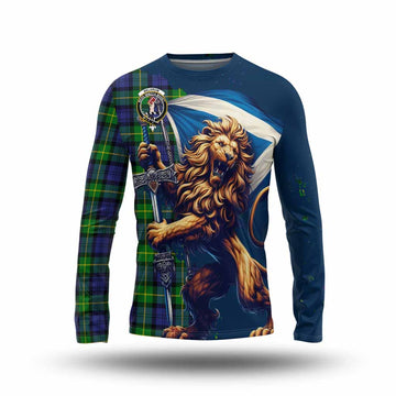 Meldrum Tartan Family Crest Long Sleeve T-Shirt with Scottish Majestic Lion Unisex - Tartan Vibes Clothing