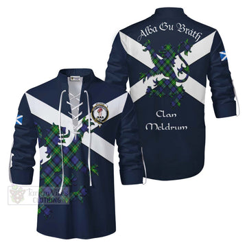 Meldrum Tartan Lion Rampant Ghillie Kilt Shirt Proudly Display Your Heritage with Alba Gu Brath and Clan Name Men - Tartan Vibes Clothing