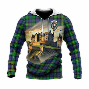 Meldrum Tartan Family Crest Knitted Hoodie with Scottish Ancient Castle Style Unisex Knitted Pullover Hoodie - Tartan Vibes Clothing