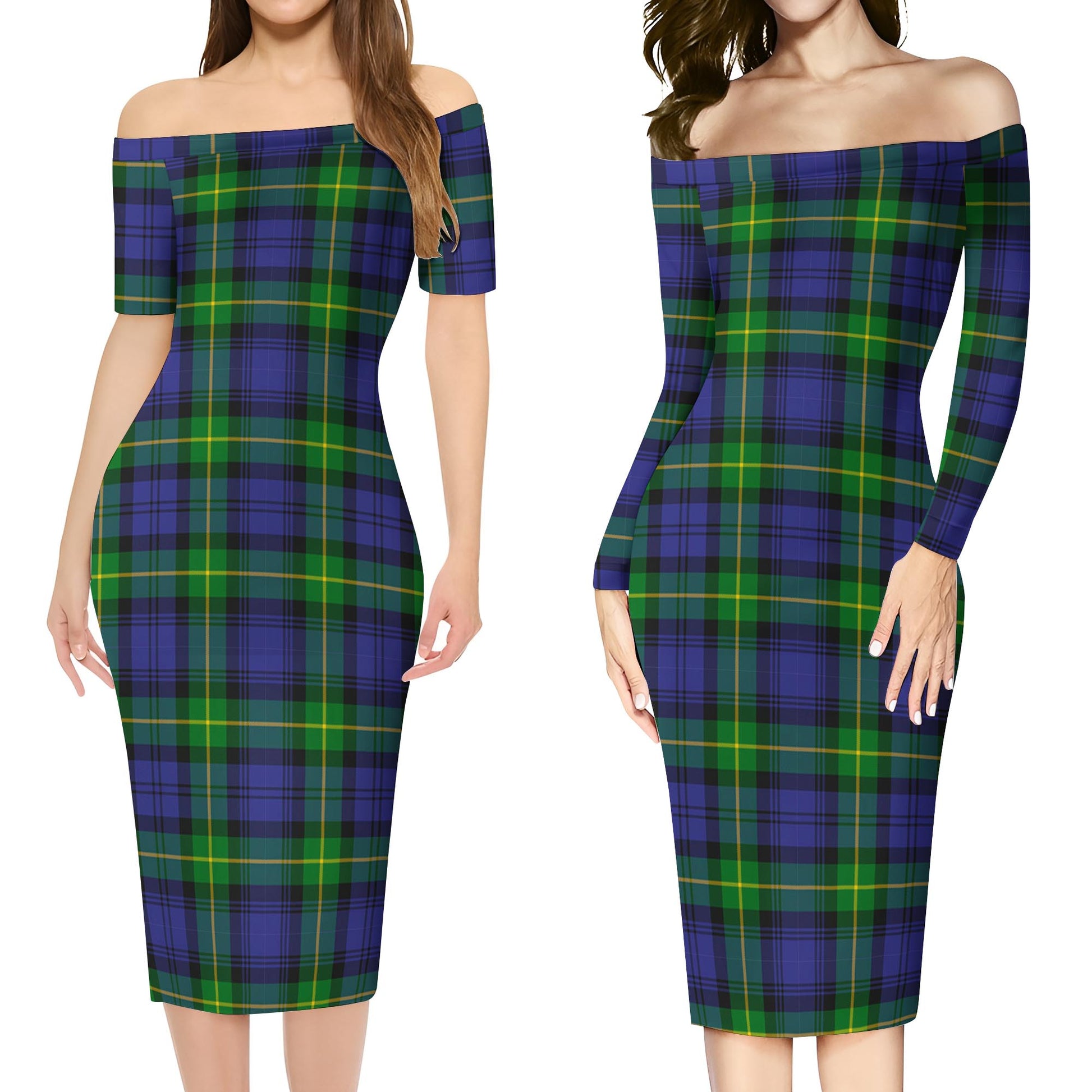 Meldrum Tartan Off Shoulder Lady Dress Women's Dress - Tartan Vibes Clothing