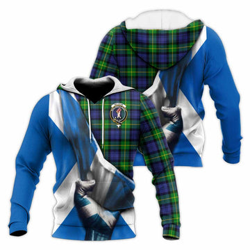 Meldrum Tartan Knitted Hoodie with Family Crest Scotland Patriotic Style Unisex Knitted Pullover Hoodie - Tartan Vibes Clothing