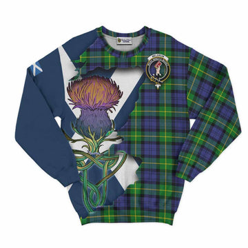 Tartan Vibes Clothing Meldrum Tartan Family Crest Sweatshirt Scottish Thistle Celtic Inspired