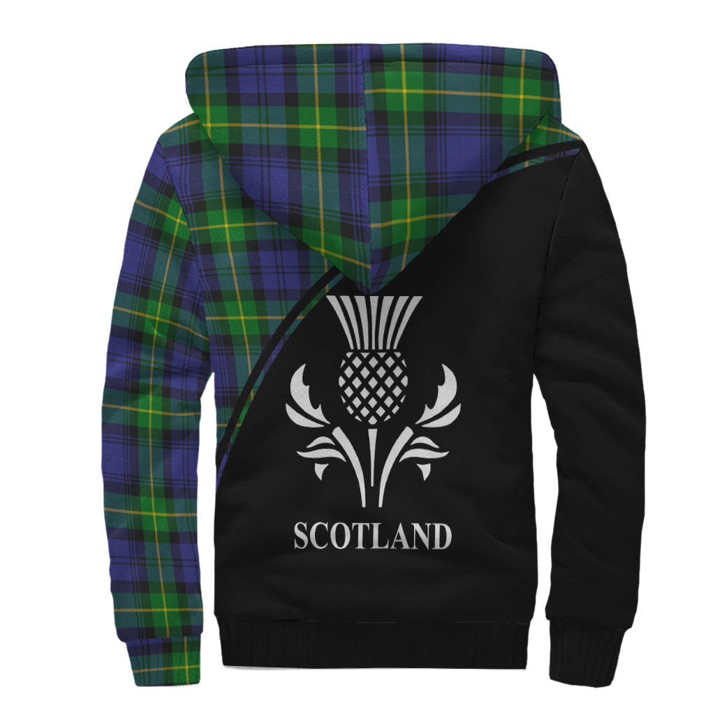 Meldrum Tartan Sherpa Hoodie with Family Crest Curve Style - Tartan Vibes Clothing