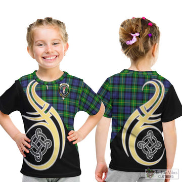 Meldrum Tartan Kid T-Shirt with Family Crest and Celtic Symbol Style - Tartan Vibes Clothing