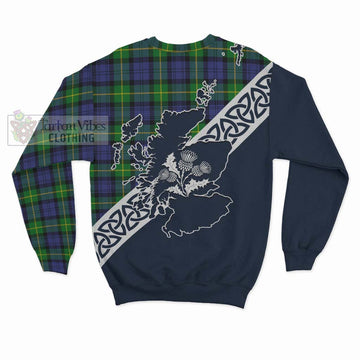 Meldrum Tartan Sweatshirt Featuring Thistle and Scotland Map - Tartan Vibes Clothing