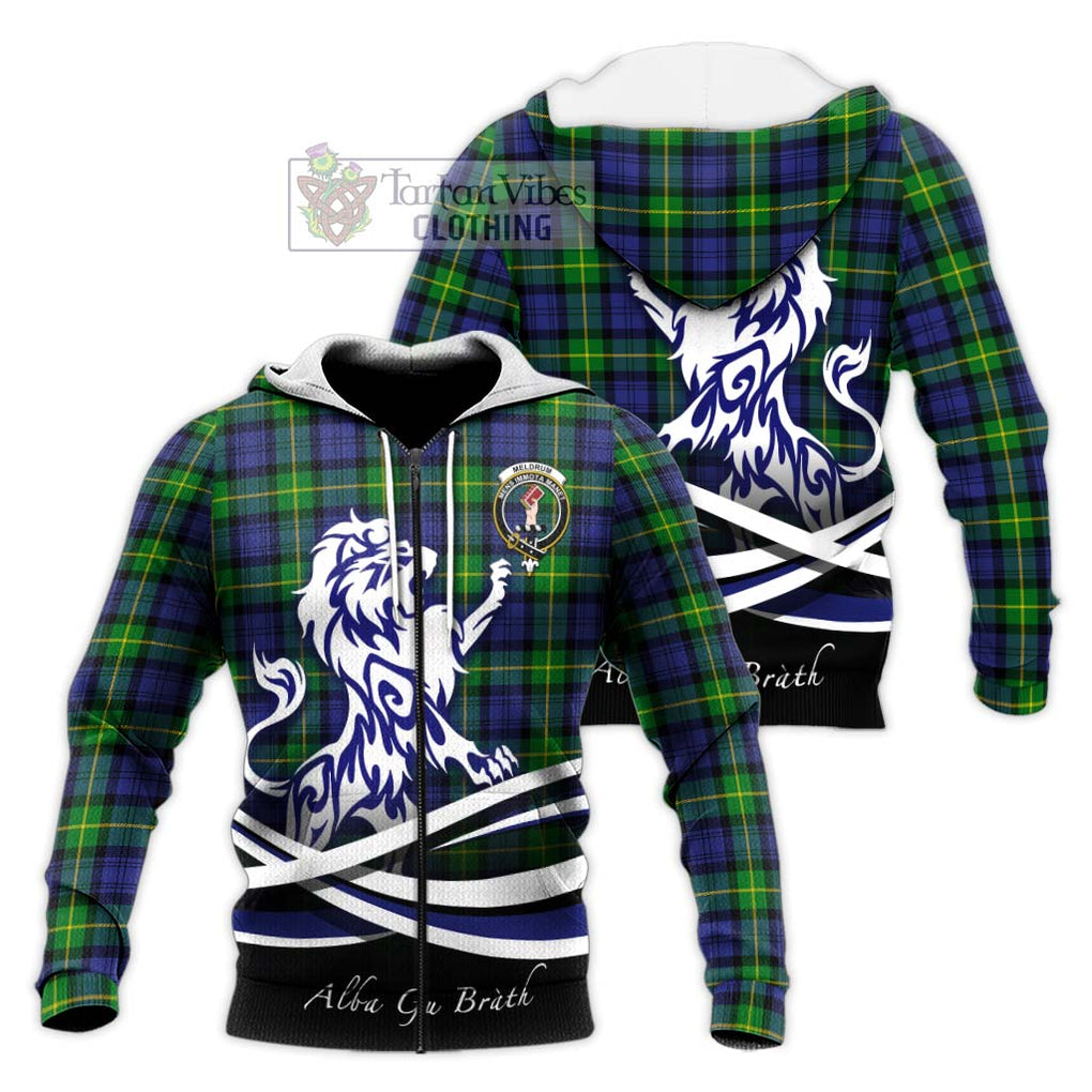 Meldrum Tartan Knitted Hoodie with Alba Gu Brath Regal Lion Emblem Unisex Knitted Zip Hoodie - Tartan Vibes Clothing