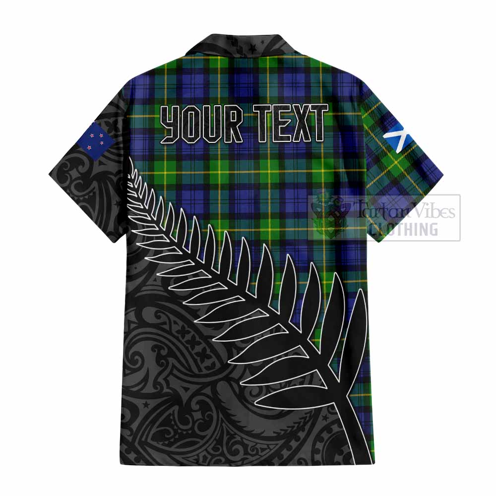 Meldrum Crest Tartan Hawaiian Shirt with New Zealand Silver Fern Half Style - Tartan Vibes Clothing