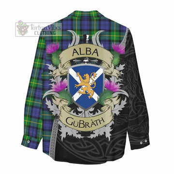Meldrum Tartan Family Crest Women's Casual Shirt Lion Rampant Royal Thistle Shield Celtic Inspired - Tartan Vibes Clothing