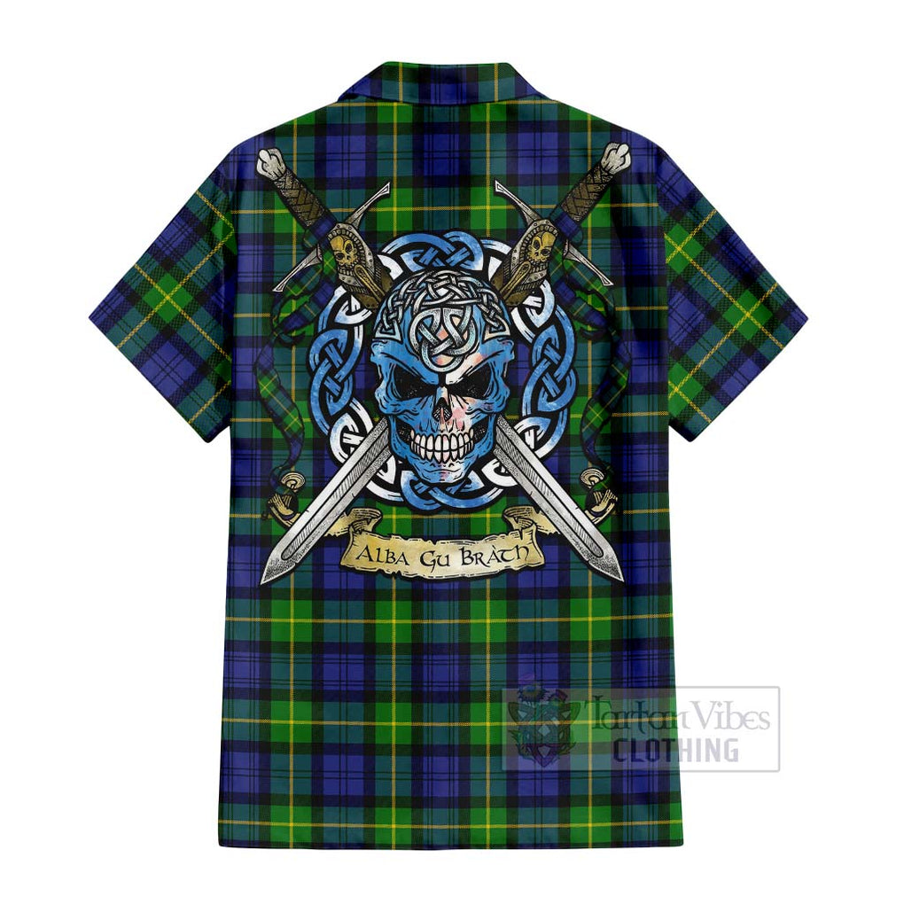 Meldrum Tartan Hawaiian Shirt with Family Crest Celtic Skull Style - Tartan Vibes Clothing