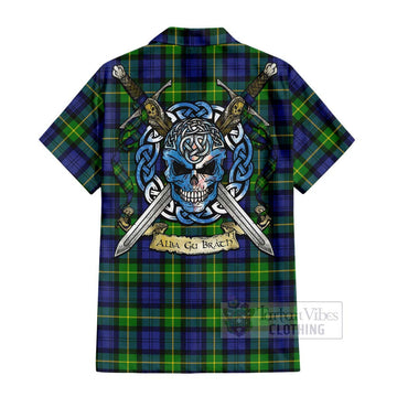 Meldrum Tartan Hawaiian Shirt with Family Crest Celtic Skull Style - Tartan Vibes Clothing