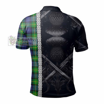 Meldrum Tartan Polo Shirt with Family Crest Cross Sword Thistle Celtic Vibes - Tartan Vibes Clothing