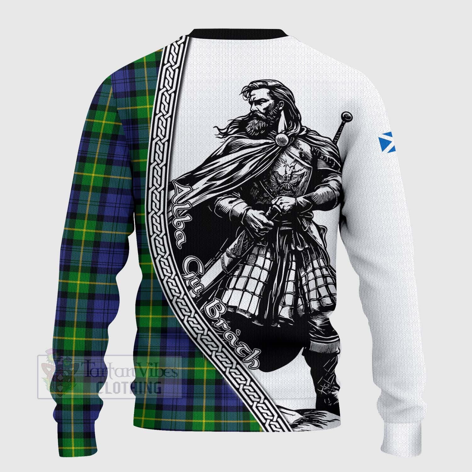 Meldrum Tartan Clan Crest Knitted Sweater with Highlander Warrior Celtic Style - Tartan Vibes Clothing