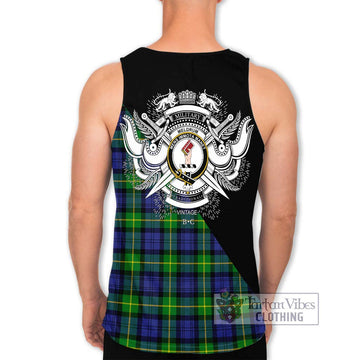 Meldrum Tartan Men's Tank Top with Family Crest and Military Logo Style - Tartan Vibes Clothing