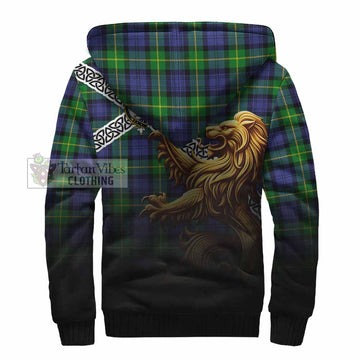Tartan Vibes Clothing Meldrum Crest Tartan Sherpa Hoodie with Golden Lion Emblem Celtic Style