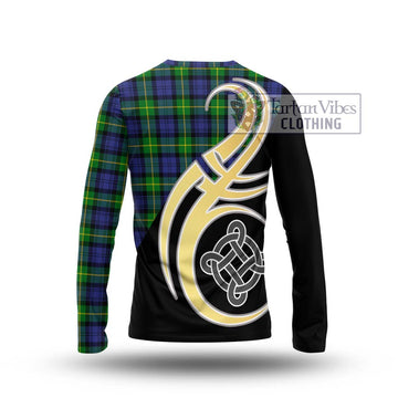 Meldrum Tartan Long Sleeve T-Shirt with Family Crest and Celtic Symbol Style - Tartan Vibes Clothing