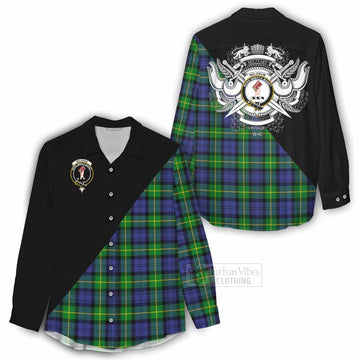 Meldrum Tartan Women's Casual Shirt with Family Crest and Military Logo Style - Tartan Vibes Clothing