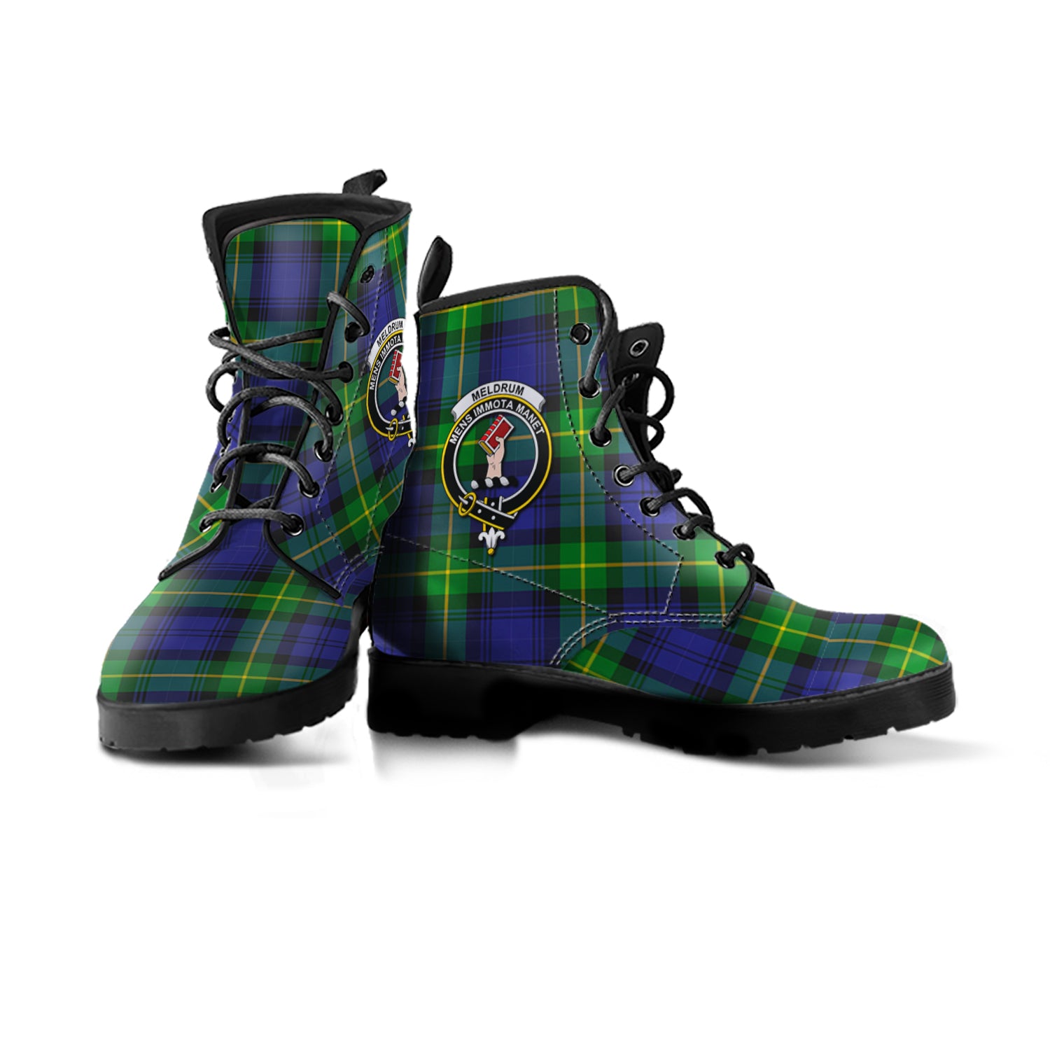 Meldrum Tartan Leather Boots with Family Crest - Tartan Vibes Clothing
