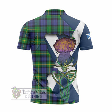 Meldrum Tartan Family Crest Zipper Polo Shirt Scottish Thistle Celtic Inspired - Tartan Vibes Clothing