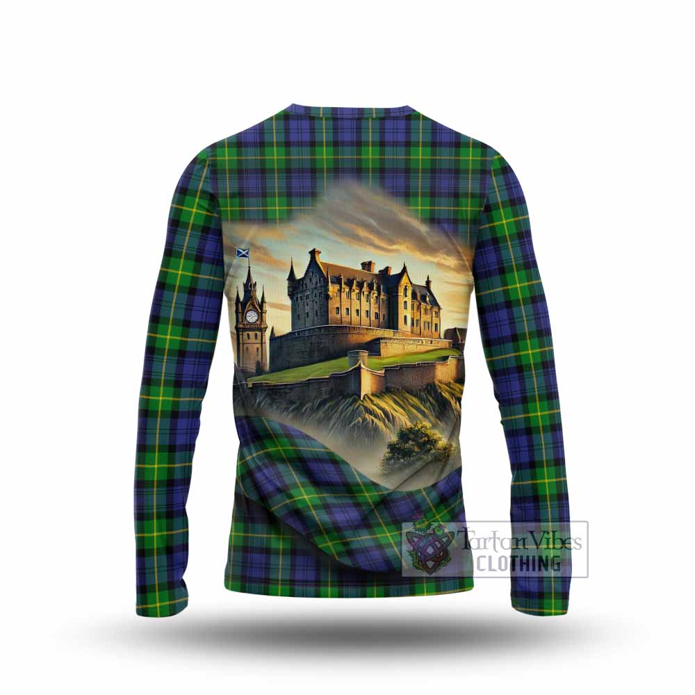 Meldrum Tartan Family Crest Long Sleeve T-Shirt with Scottish Ancient Castle Style - Tartan Vibes Clothing